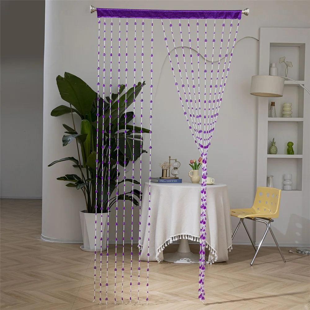 100 x 200cm Door Curtain 18 Strands Crystal Clear Heart Shaped Beads Divider Curtain for Living Room Bedroom - Purple - 4