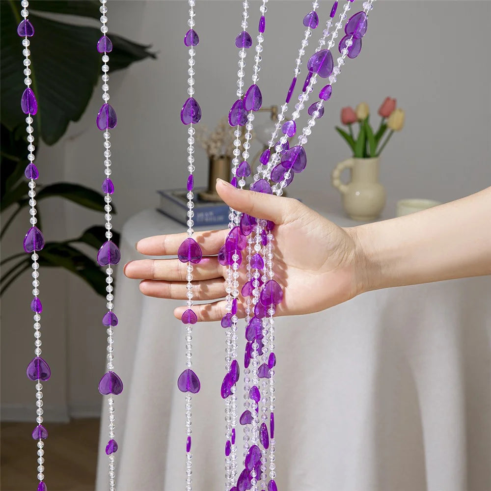 100 x 200cm Door Curtain 18 Strands Crystal Clear Heart Shaped Beads Divider Curtain for Living Room Bedroom - Purple - 5