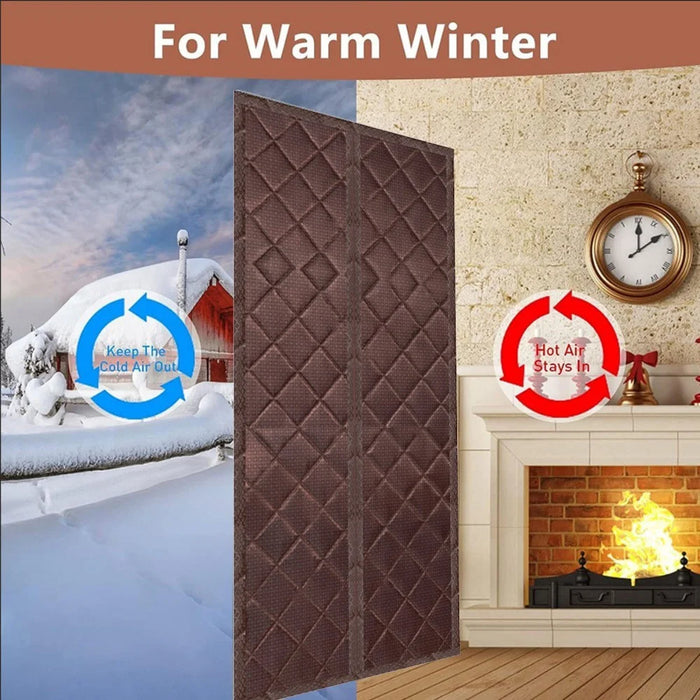 80 x 210cm Winter Thermal Insulated Magnetic Door Curtain No Drilling Rhombus Texture Windproof Doorway Screen - Coffee - 4