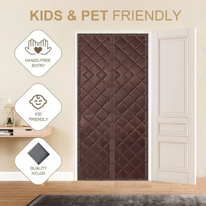 80 x 210cm Winter Thermal Insulated Magnetic Door Curtain No Drilling Rhombus Texture Windproof Doorway Screen - Coffee - 6