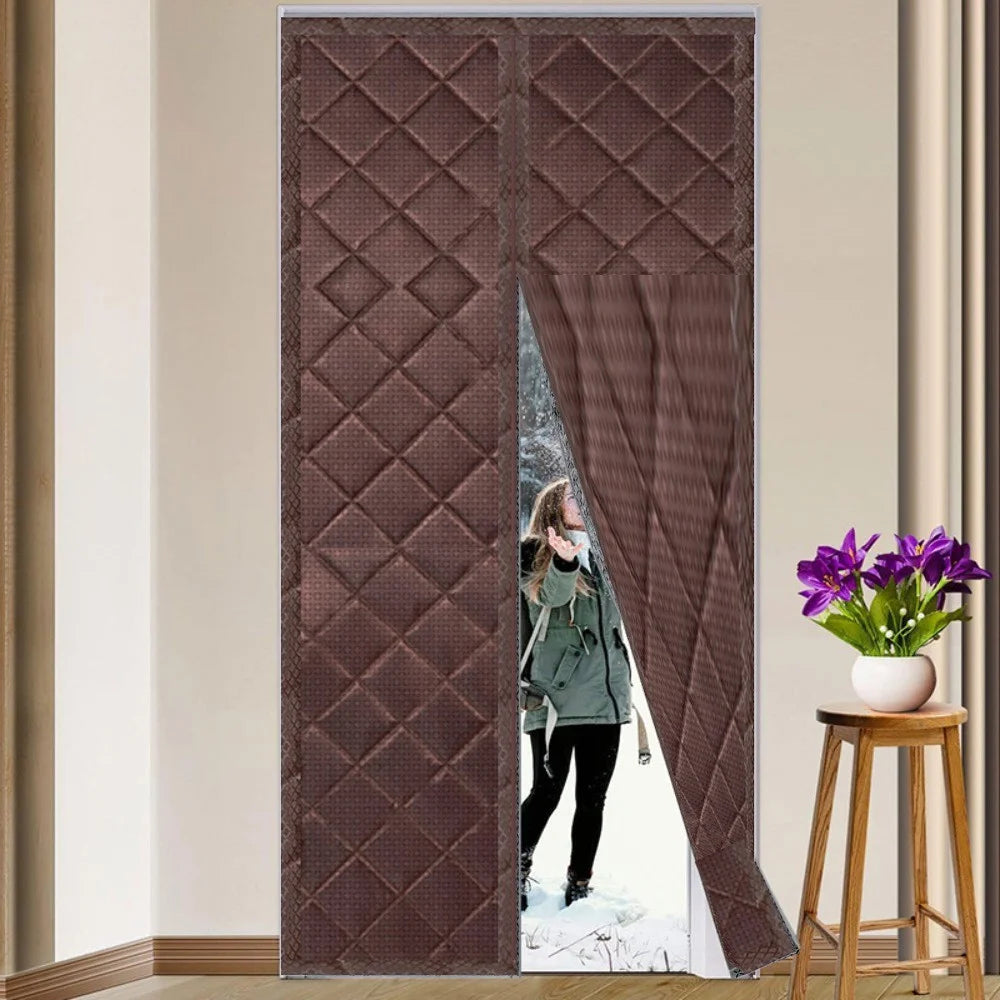 90 x 210cm Winter Thermal Insulated Magnetic Door Curtain No Drilling Rhombus Texture Windproof Doorway Screen - Coffee - Coffee - 1