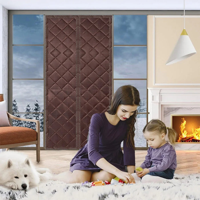 90 x 210cm Winter Thermal Insulated Magnetic Door Curtain No Drilling Rhombus Texture Windproof Doorway Screen - Coffee - Coffee - 7