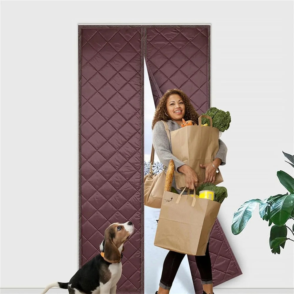 80 x 210cm Winter Thermal Door Curtain Magnetic Adhesive Windproof Partition Curtain No Drilling Required for Home - Coffee - 1