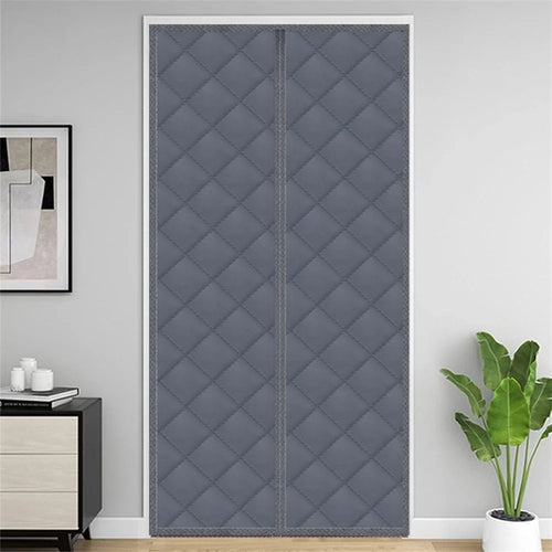 90 x 210cm Winter Thermal Door Curtain Magnetic Adhesive Windproof Partition Curtain No Drilling Required for Home - Grey - 1