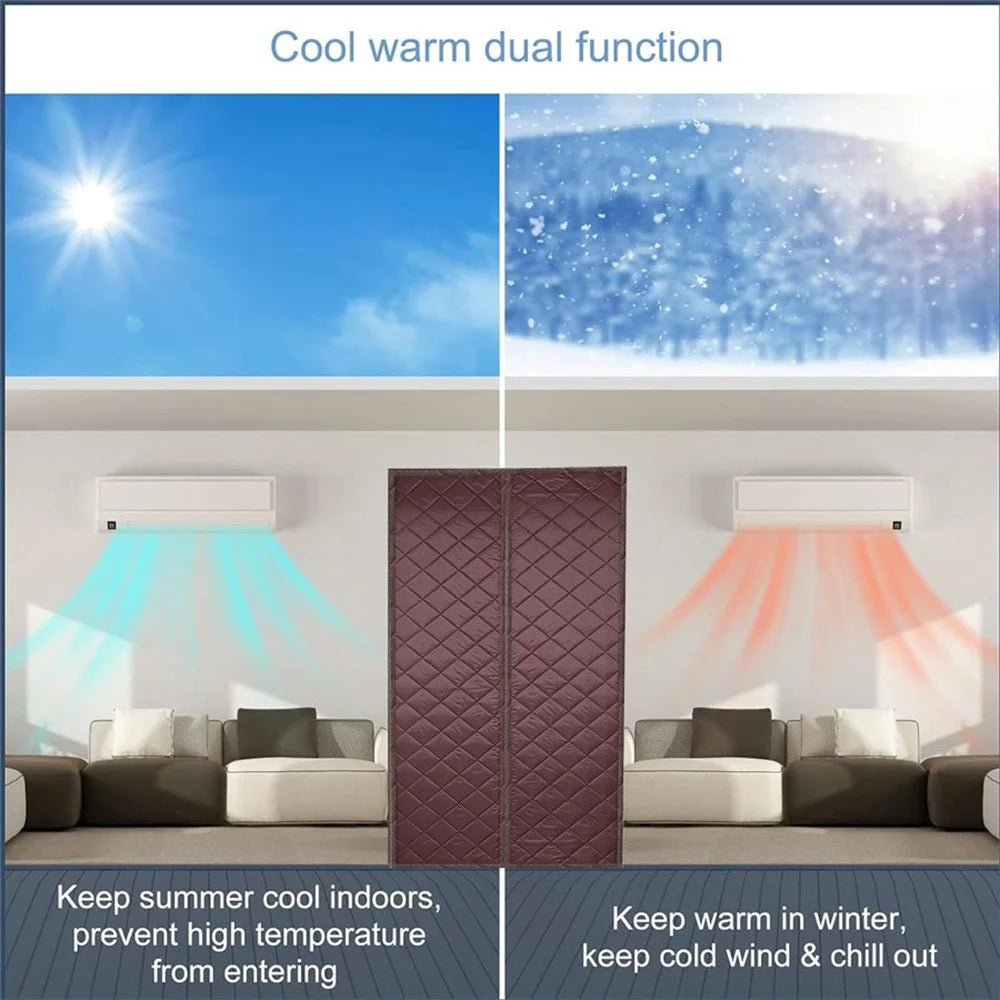 90 x 210cm Winter Thermal Door Curtain Magnetic Adhesive Windproof Partition Curtain No Drilling Required for Home - Grey - 7