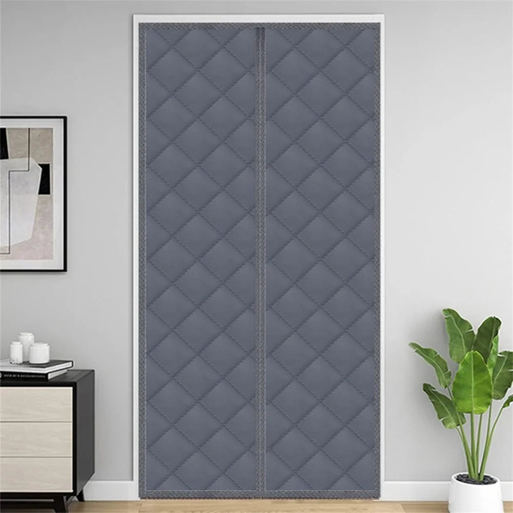 100 x 210cm Winter Thermal Door Curtain Magnetic Adhesive Windproof Partition Curtain No Drilling Required for Home - Grey - 1