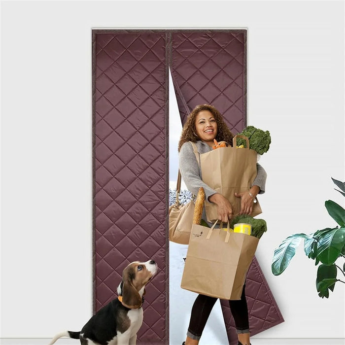 120 x 210cm Winter Thermal Door Curtain Magnetic Adhesive Windproof Partition Curtain No Drilling Required for Home - Coffee - 1