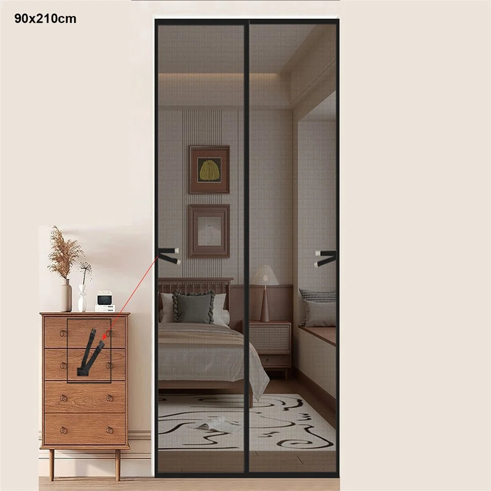 90 x 210cm Magnetic Screen Door Curtain Mesh Insect Barrier No Drilling Privacy Divider for Kitchen / Bedroom - Black - 1
