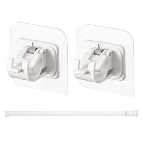 60-110CM Telescopic Tension Rod Towel Curtain Rod Wardrobe Bathroom Clothes Hanger Pole with 2 Rod Holder Hooks - White - 1