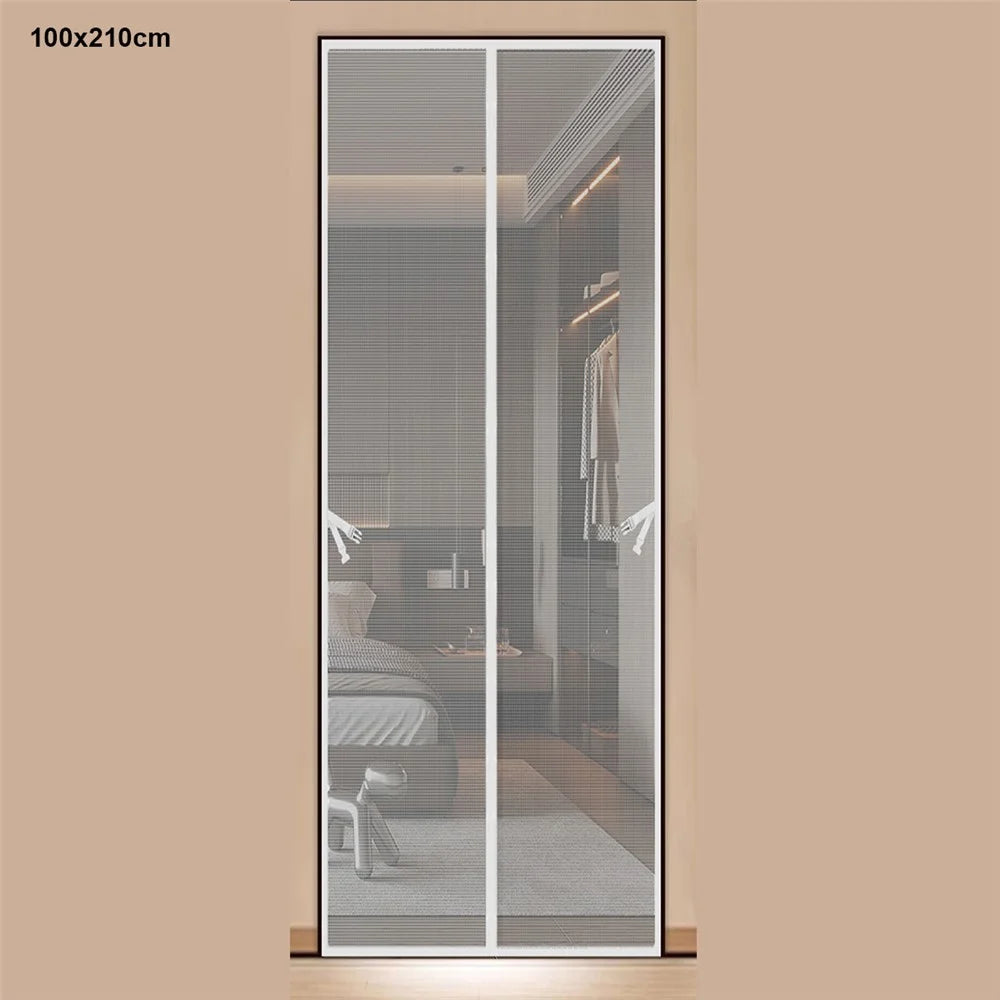 100 x 210cm Magnetic Screen Door Curtain Mesh Insect Barrier No Drilling Privacy Divider for Kitchen / Bedroom - White - 1