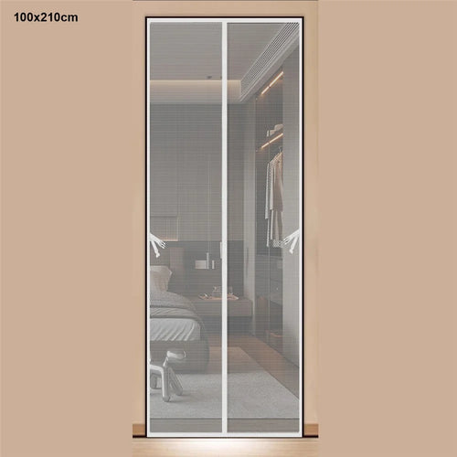 100 x 210cm Magnetic Screen Door Curtain Mesh Insect Barrier No Drilling Privacy Divider for Kitchen / Bedroom - White - 1