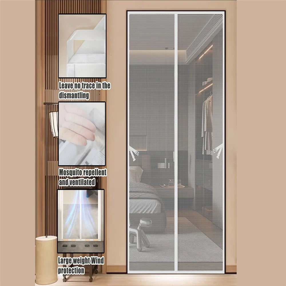 100 x 210cm Magnetic Screen Door Curtain Mesh Insect Barrier No Drilling Privacy Divider for Kitchen / Bedroom - White - 2