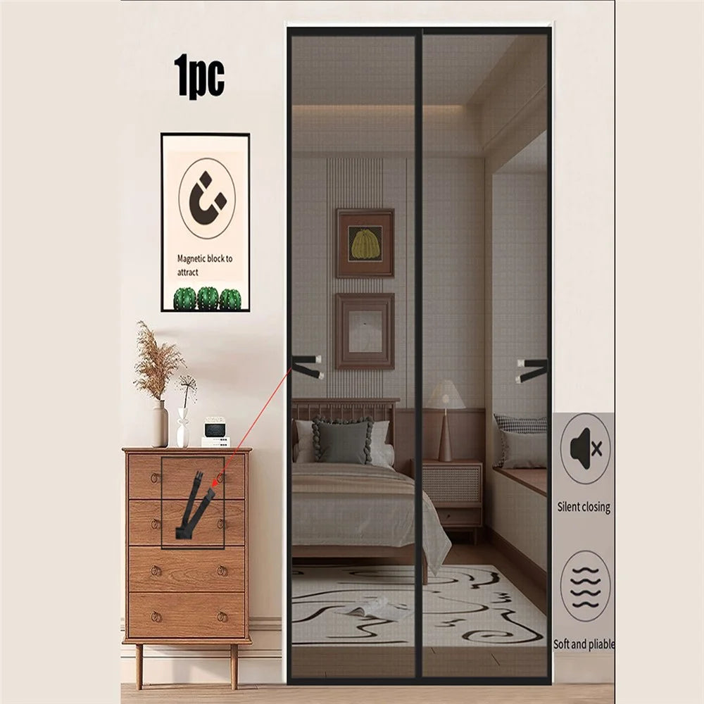 120 x 210cm Magnetic Screen Door Curtain Mesh Insect Barrier No Drilling Privacy Divider for Kitchen / Bedroom - Black - 2