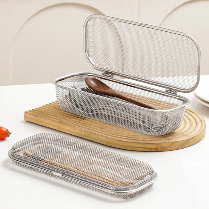 SUS304 Small Dishwasher Cutlery Storage Basket Rust Resistant Fast Drainage Cutlery Sterilizing Basket - Silver - 5