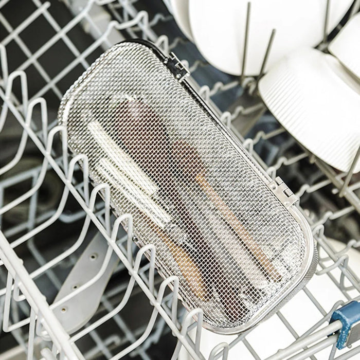 SUS304 Small Dishwasher Cutlery Storage Basket Rust Resistant Fast Drainage Cutlery Sterilizing Basket - Silver - 7