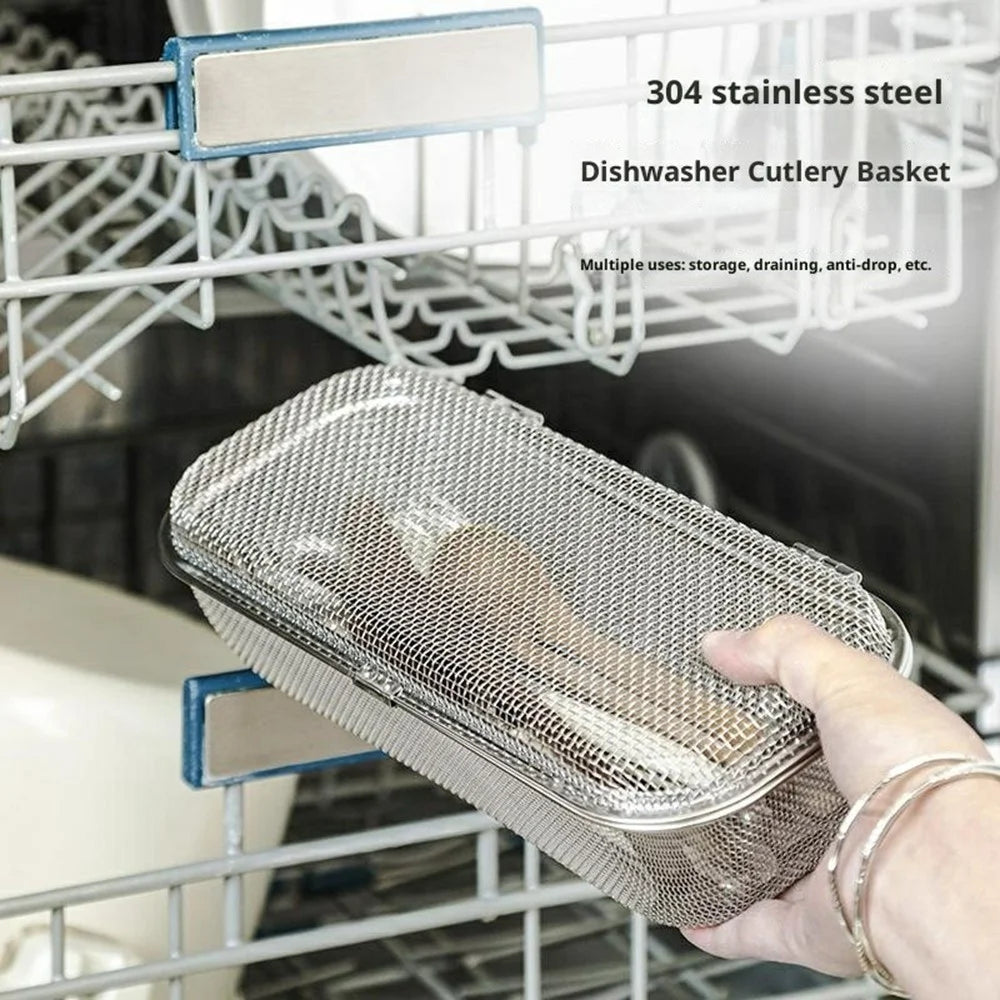 SUS304 Large Cutlery Sterilizing Basket Rust Resistant Fast Drainage Dishwasher Cutlery Storage Basket - Silver - 2