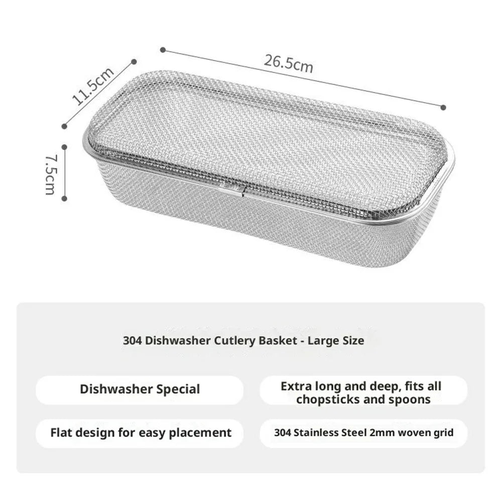 SUS304 Large Cutlery Sterilizing Basket Rust Resistant Fast Drainage Dishwasher Cutlery Storage Basket - Silver - 4