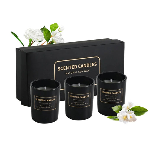 Scented Candle Set 3Pcs Handmade Soy Wax Candles Smokeless Aromatherapy Essential Oil Candle for Romantic Atmosphere - Fruity Scent - 1