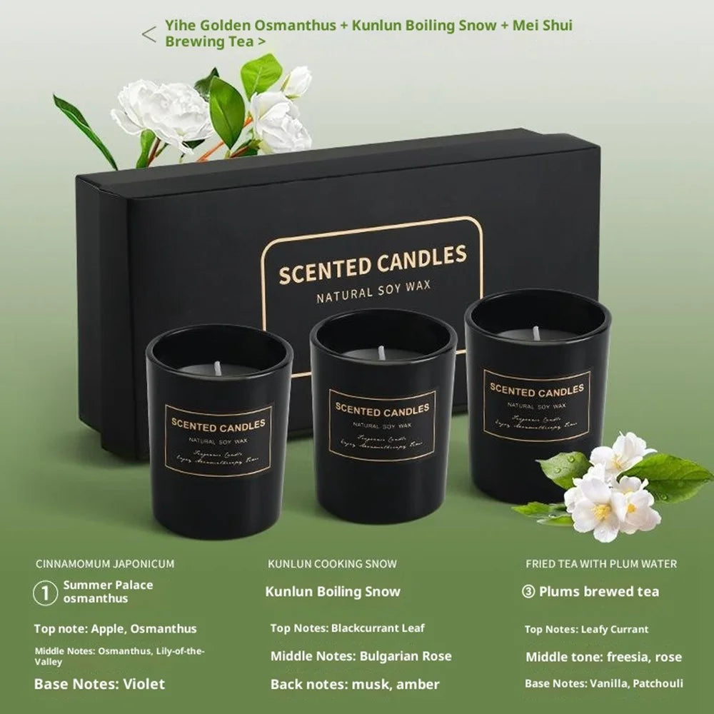 Scented Candle Set 3Pcs Handmade Soy Wax Candles Smokeless Aromatherapy Essential Oil Candle for Romantic Atmosphere - Fruity Scent - 2
