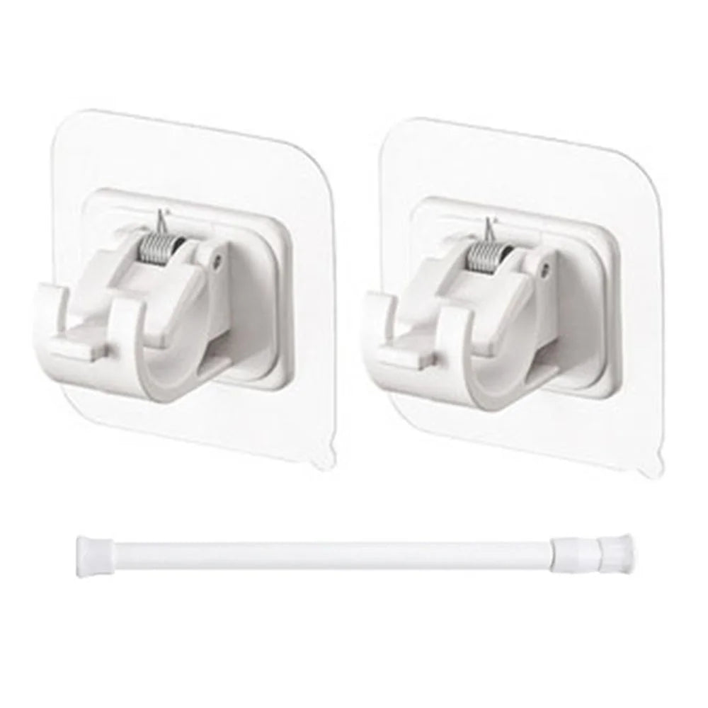 40-70CM Bathroom Towel Curtain Rod Telescopic Expandable Tension Rod Wardrobe Clothes Hanger Pole with 2 Rod Holder Hooks - White - 1