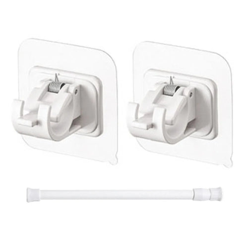 40-70CM Bathroom Towel Curtain Rod Telescopic Expandable Tension Rod Wardrobe Clothes Hanger Pole with 2 Rod Holder Hooks - White - 1