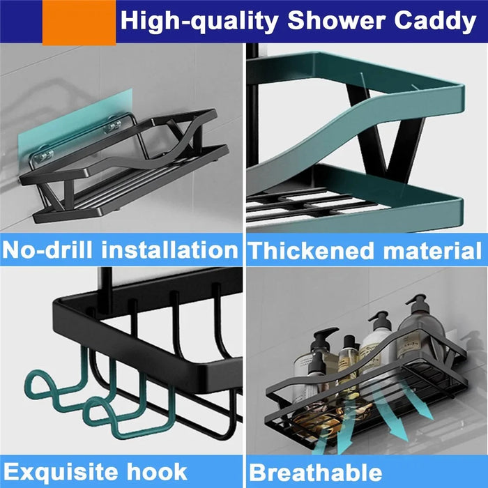 5Pcs / Set Carbon Steel Bathroom Storage Shelf Set Wall Mounted Washroom Organizer Set Punching Free - 6