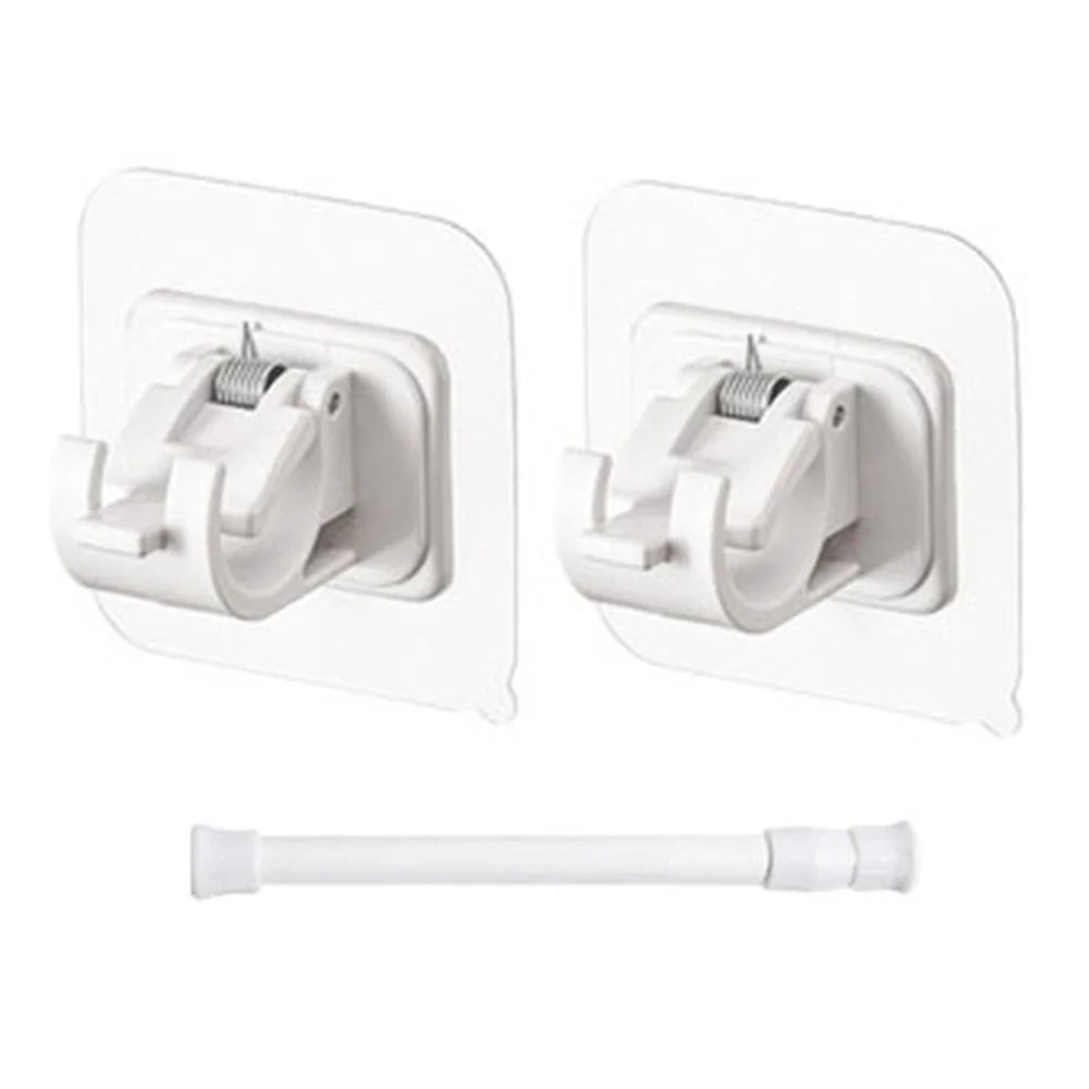 30-50CM Expandable Tension Rod Towel Curtain Rod Telescopic Wardrobe Bathroom Clothes Hanger Pole with 2 Rod Holder Hooks - White - 1