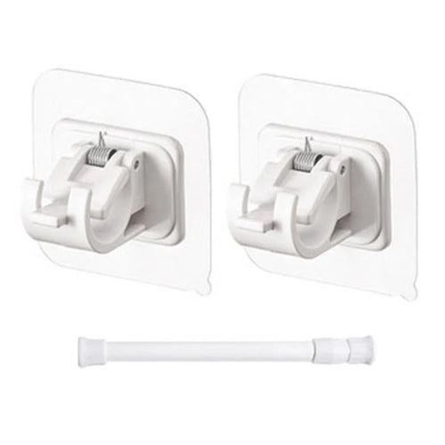 30-50CM Expandable Tension Rod Towel Curtain Rod Telescopic Wardrobe Bathroom Clothes Hanger Pole with 2 Rod Holder Hooks - White - 1