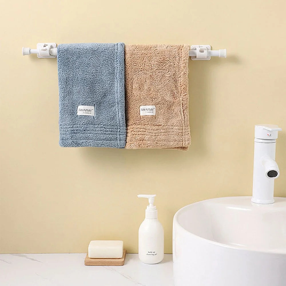 30-50CM Expandable Tension Rod Towel Curtain Rod Telescopic Wardrobe Bathroom Clothes Hanger Pole with 2 Rod Holder Hooks - White - 5