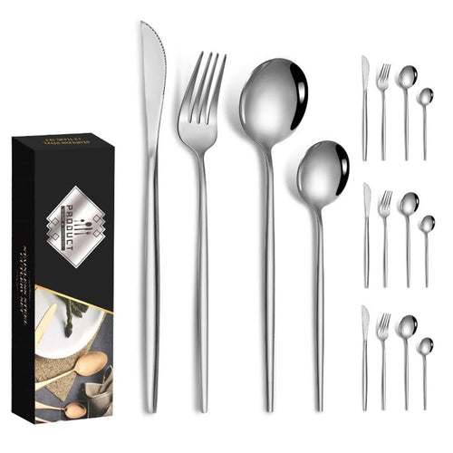 16Pcs Stainless Steel Cutlery Set with Knife Fork Spoon for 4 People Dishwasher Safe Dining Flatware (BPA Free, No FDA) - 1