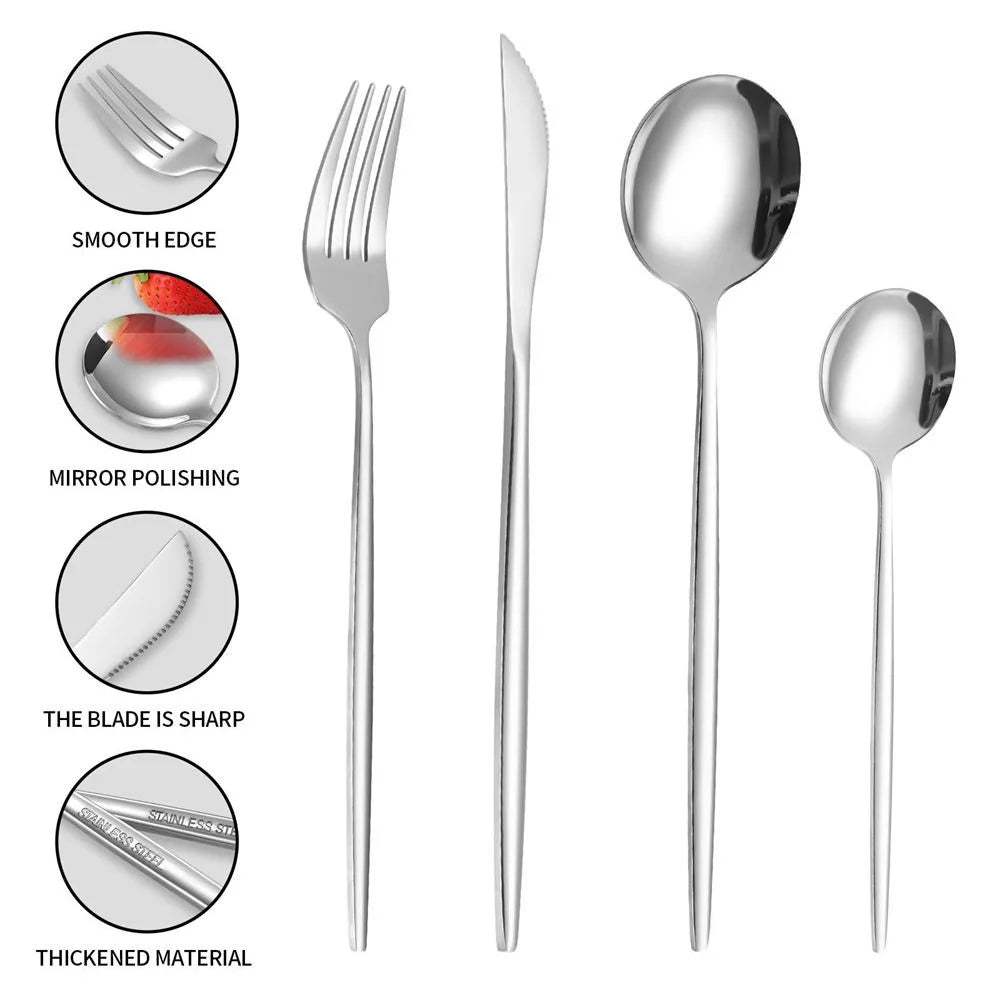 16Pcs Stainless Steel Cutlery Set with Knife Fork Spoon for 4 People Dishwasher Safe Dining Flatware (BPA Free, No FDA) - 7