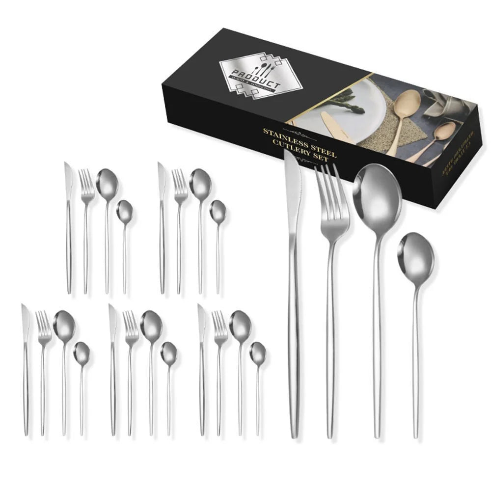 24Pcs Stainless Steel Cutlery Set with Knife Fork Spoon for 6 People Dishwasher Safe Dining Flatware (BPA Free, No FDA) - 1