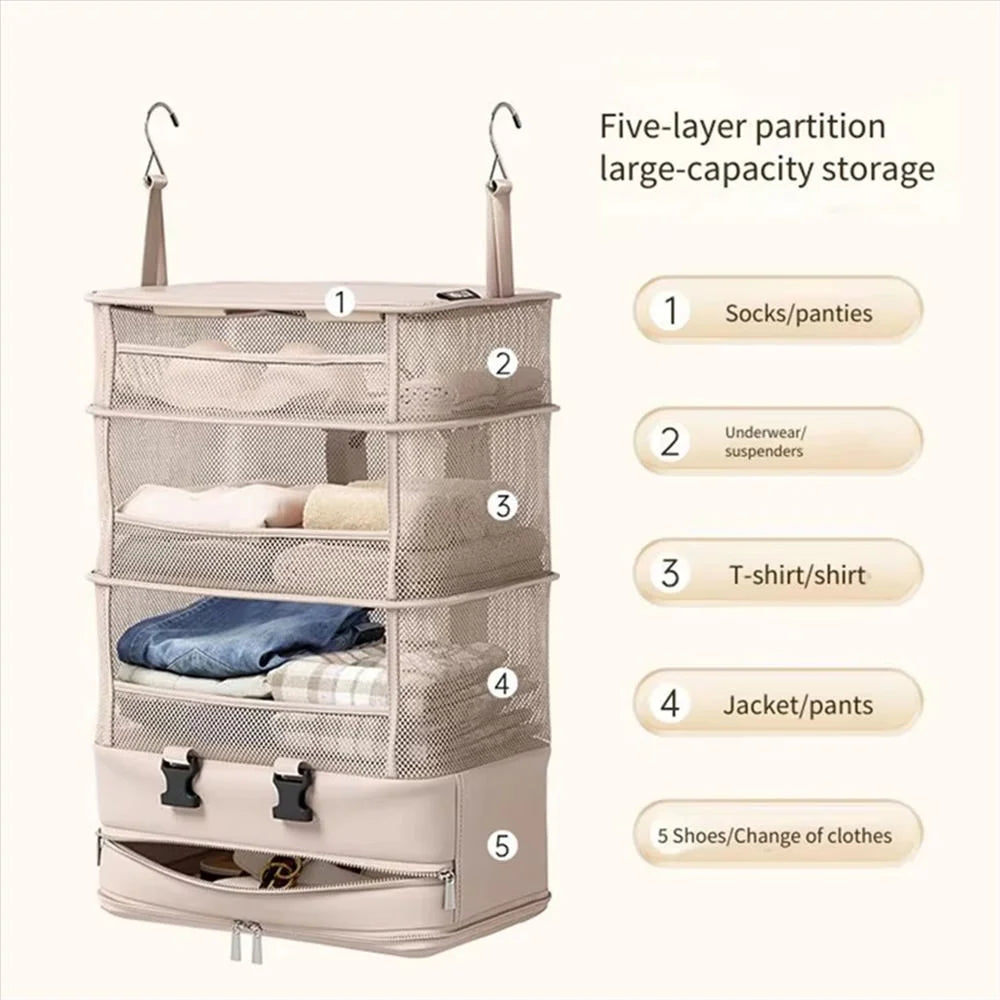 Polyester Hanging Bag 5 Layer Partition Storage Bag Large Capacity for Socks Shirts Jackets - 3