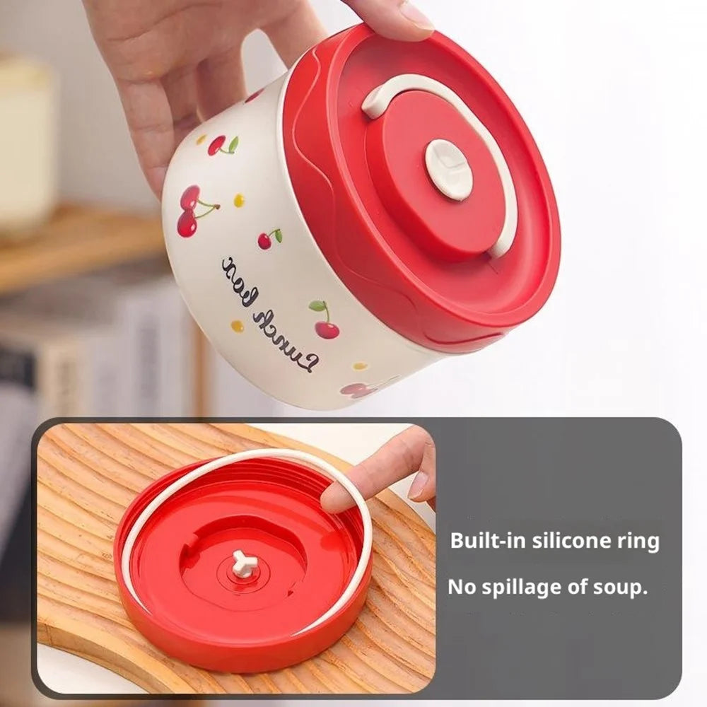Cherry Pattern 316 Stainless Steel Lunch Box 440ML Portable Bento Container Microwave Safe for Students  /  Office Workers (No FDA) - 6