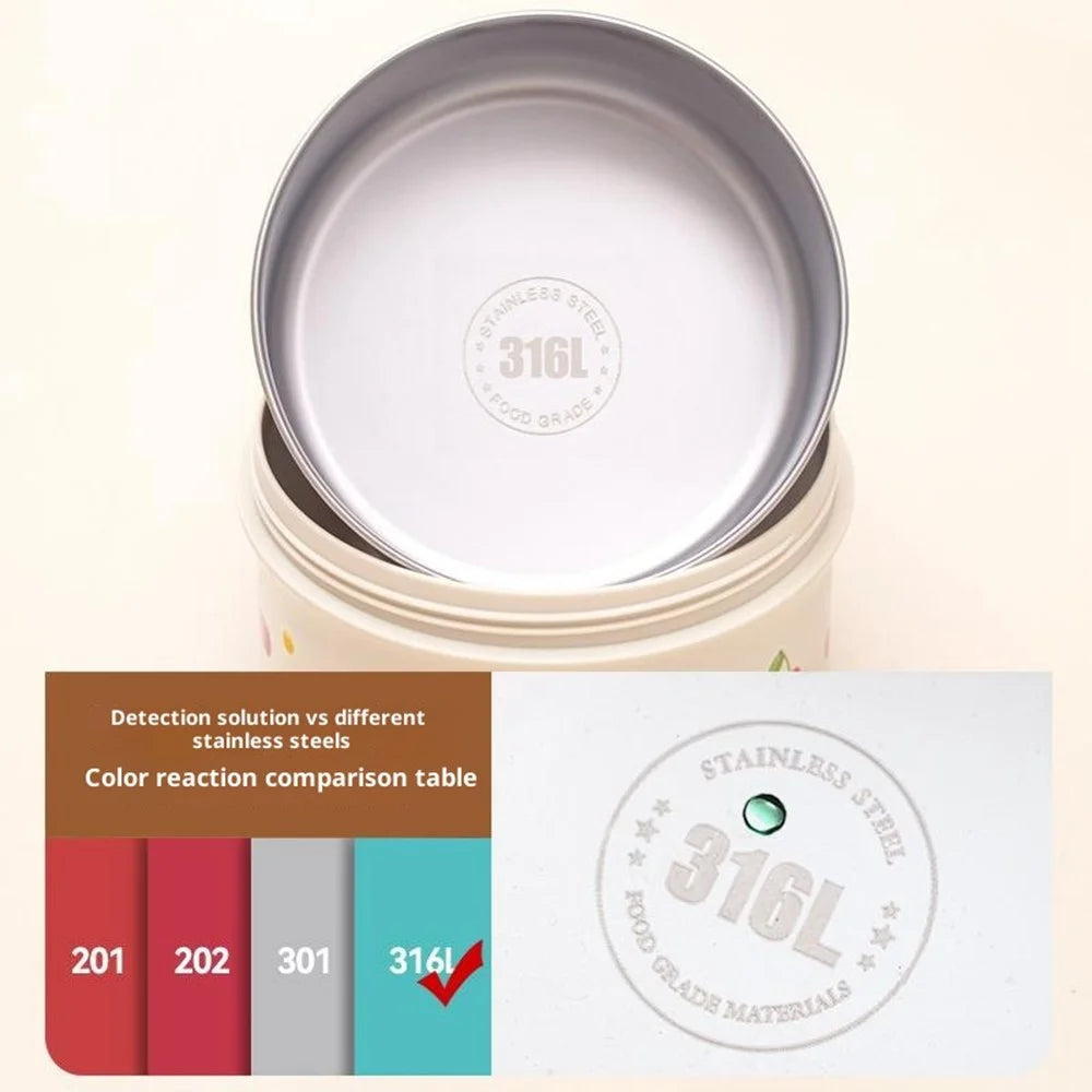 Cherry Pattern 316 Stainless Steel Lunch Box 440ML Portable Bento Container Microwave Safe for Students  /  Office Workers (No FDA) - 7