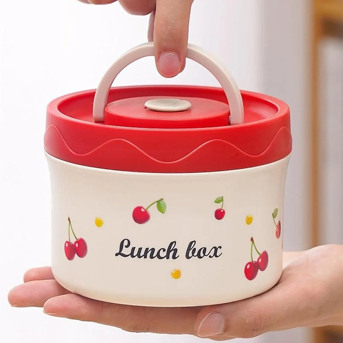 Cherry Pattern 316 Stainless Steel Lunch Box 600ML Portable Bento Container Microwave Safe for Students  /  Office Workers (No FDA) - 3