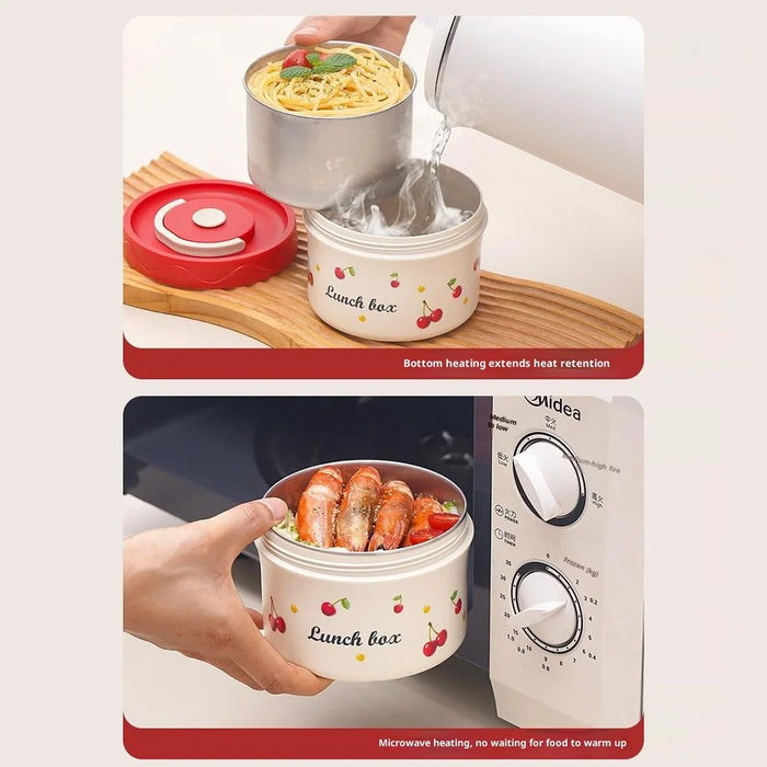 Cherry Pattern 316 Stainless Steel Lunch Box 600ML Portable Bento Container Microwave Safe for Students  /  Office Workers (No FDA) - 4