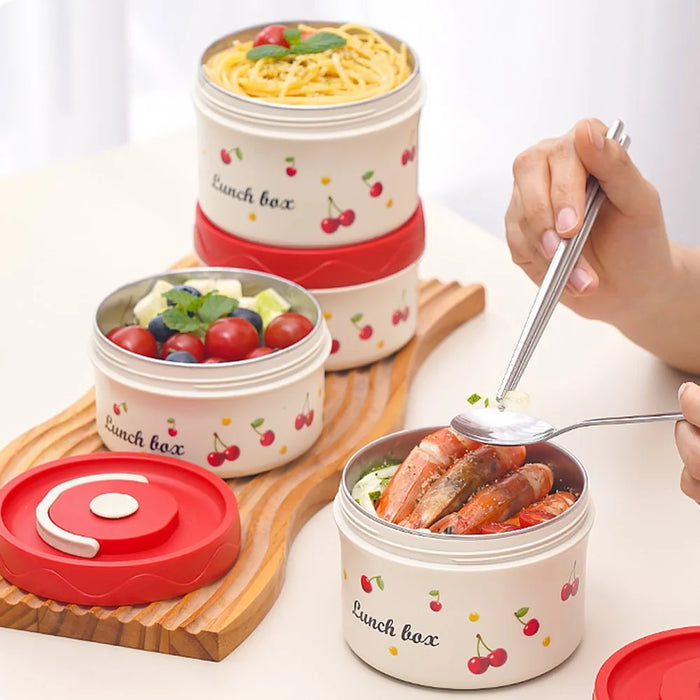 Cherry Pattern 316 Stainless Steel Lunch Box 600ML Portable Bento Container Microwave Safe for Students  /  Office Workers (No FDA) - 6