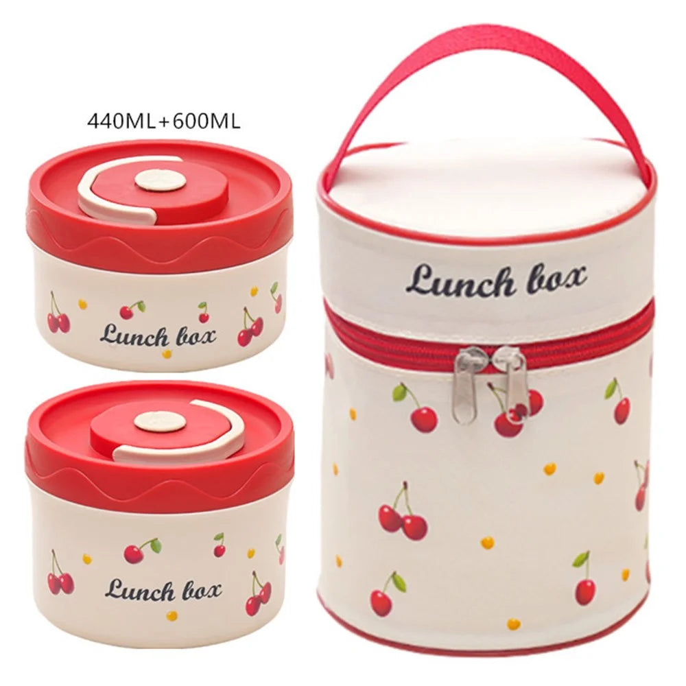 316 Stainless Steel Lunch Box Set with 440ML + 600ML + Insulated Bag Microwave Safe Leak Proof for Students  /  Office Workers (No FDA) - 1