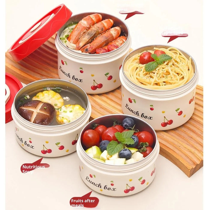316 Stainless Steel Lunch Box Set with 600ML + 2Pcs 440ML + Insulated Bag Cherry Pattern Design for Students  /  Office Workers (No FDA) - 2