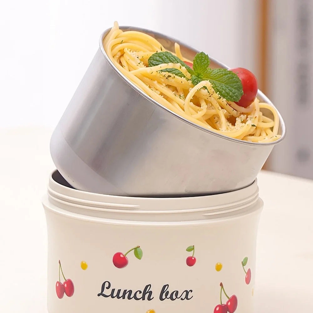316 Stainless Steel Lunch Box Set with 2Pcs 600ML + 2Pcs 440ML + Insulated Bag Cherry Pattern Design for Students  /  Office Workers (No FDA) - 5