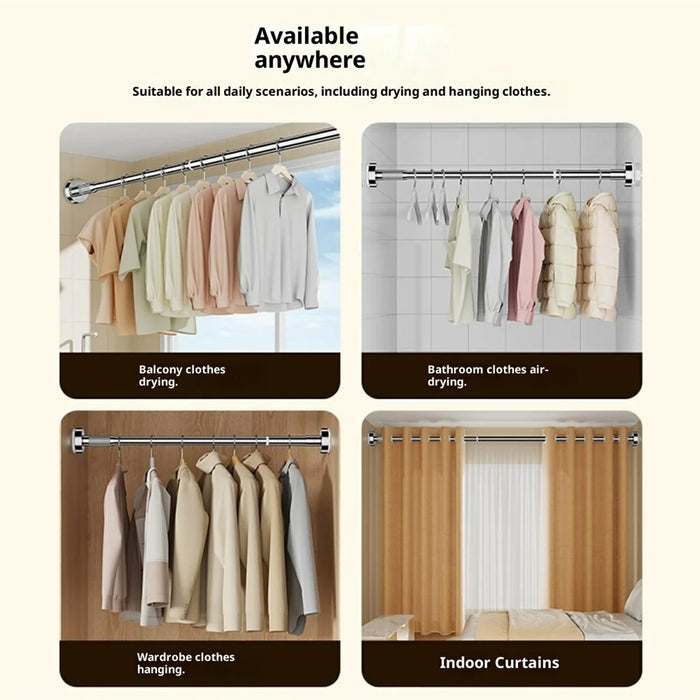 27MM 1.1-1.9M Retractable Stainless Steel Curtain Rod Extendable Clothesline Pole for Bathroom  /  Balcony  /  Window - Original Color - 3