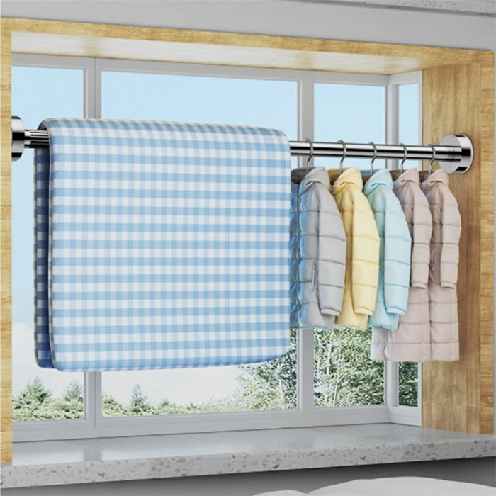 27MM 1.1-1.9M Retractable Stainless Steel Curtain Rod Extendable Clothesline Pole for Bathroom  /  Balcony  /  Window - Original Color - 4