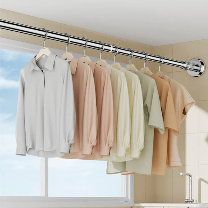 27MM Diameter 1.6-2.5M Extendable Clothesline Pole Stainless Steel Curtain Rod for Bathroom / Balcony - Original Color - 4