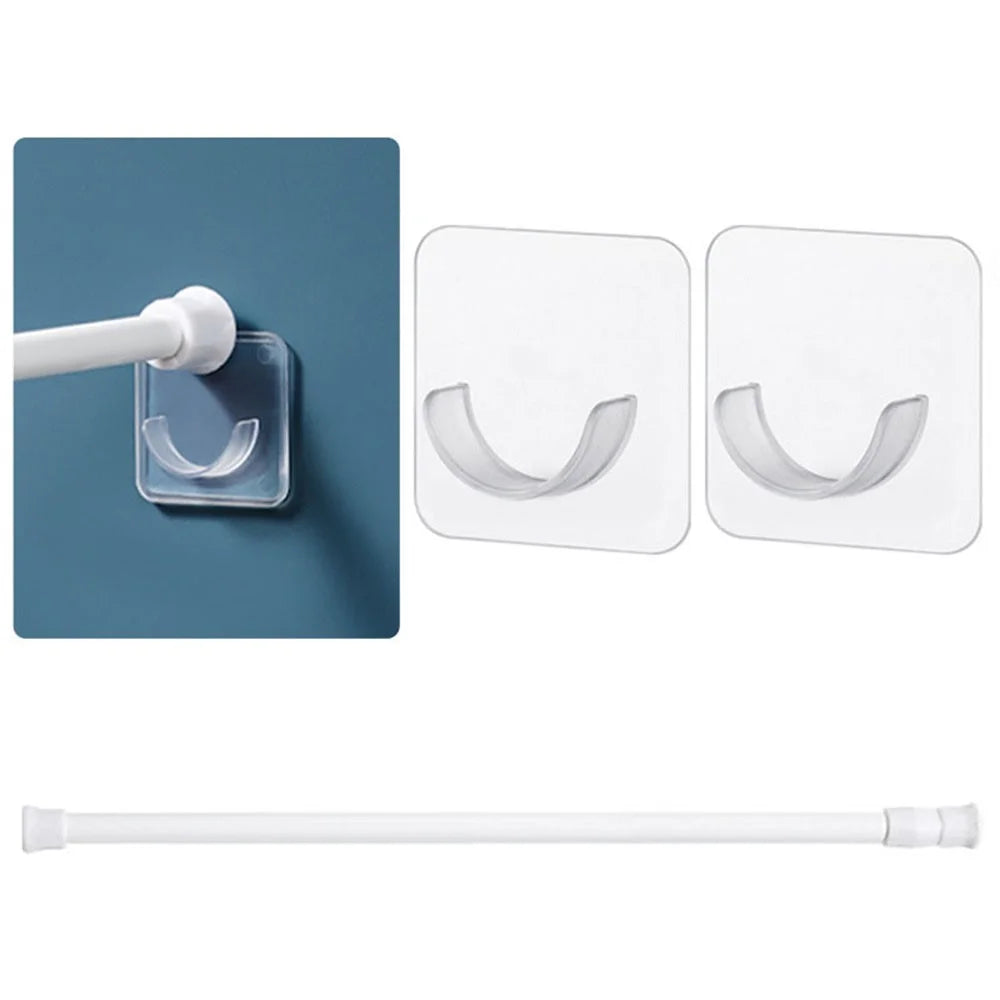 60-110CM Telescopic Wardrobe Clothes Hanger Rod No Drill Expandable Curtain Rod Tension Rod with 2 Rod Holders - 1