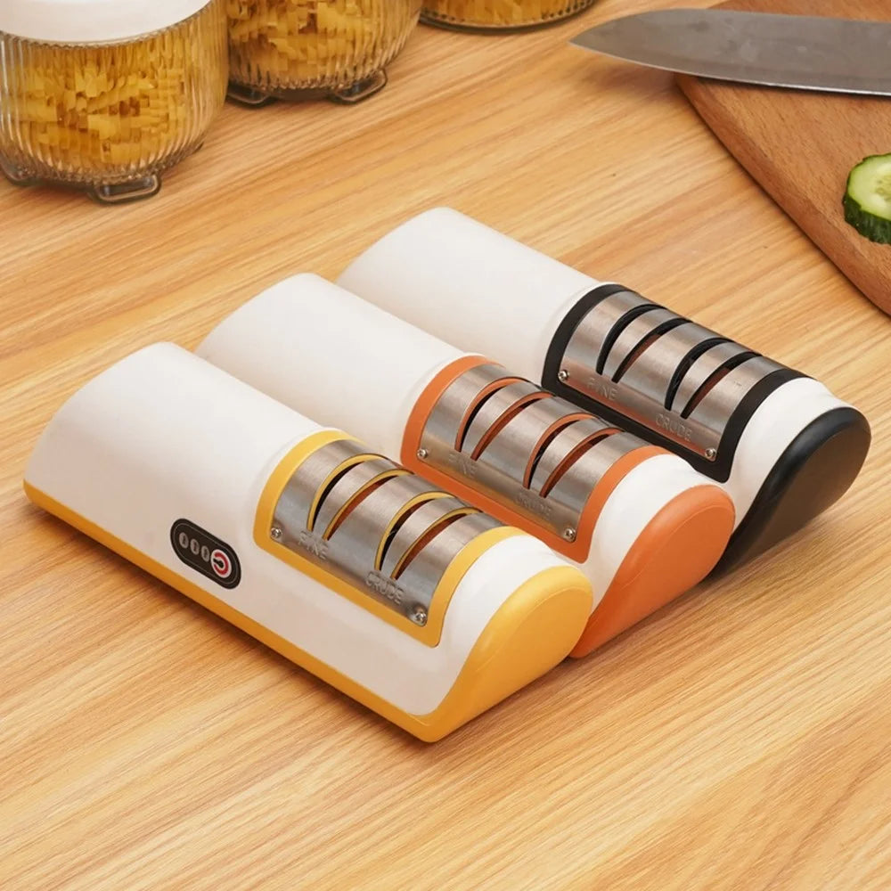 Electric Sharpener Battery Powered Kitchen Tool Knife Grinder with Speed Settings Fast Sharpening - Yellow - 7
