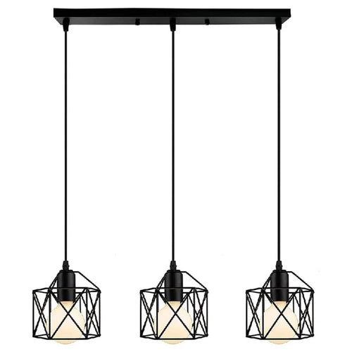 Pendant Light Rectangle Ceiling Plate with 3 Lighting Metal Cage Lampshade (E27 Lamp Cap, without Bulb) - 1