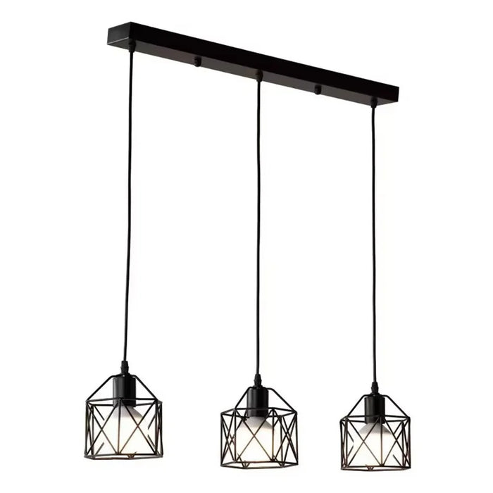 Pendant Light Rectangle Ceiling Plate with 3 Lighting Metal Cage Lampshade (E27 Lamp Cap, without Bulb) - 2