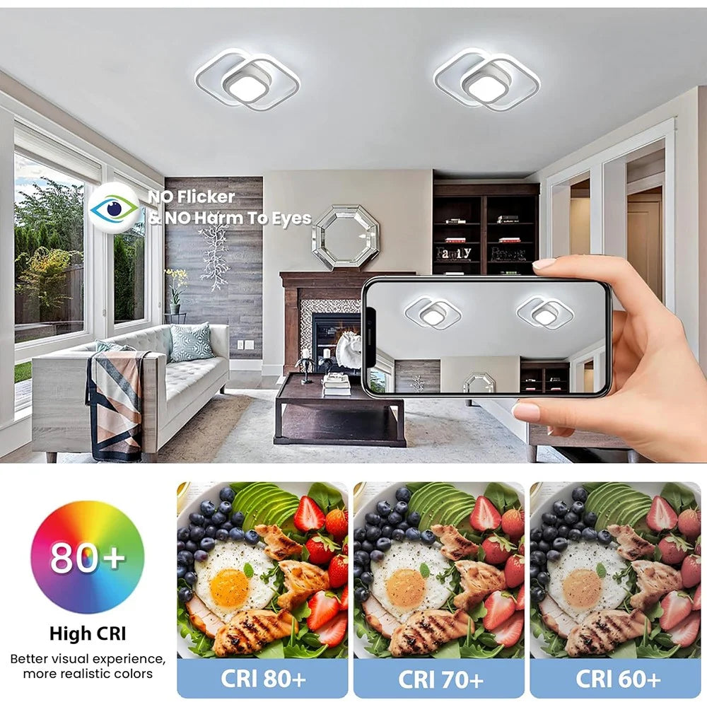 Square LED Ceiling Light 3 Color Temperature Adjustable for Entryway / Hallway / Closet / Balcony - Black - 3