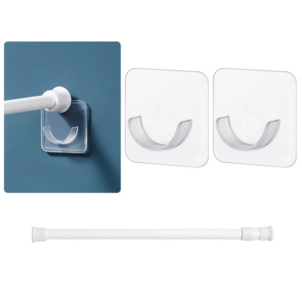 50-90CM Expandable Curtain Rod Tension Rod No Drill Wardrobe Clothes Hanger Rod with 2 Rod Holders - 1